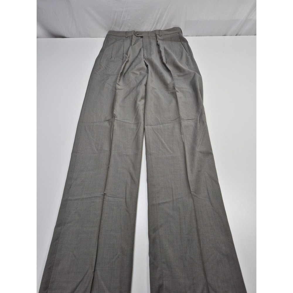 VTG John Alexander Dress Pants Mens 35x36 Gray Super 120s Wool Check Pleated